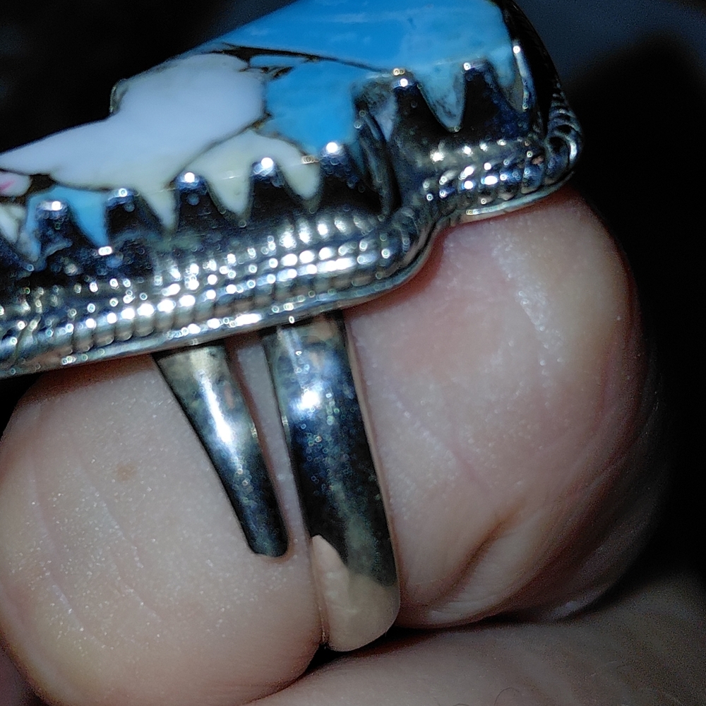 Cotton Candy Turquoise Lightning Bolt Sterling Silver Adjustable Ring - Picture 9 of 9
